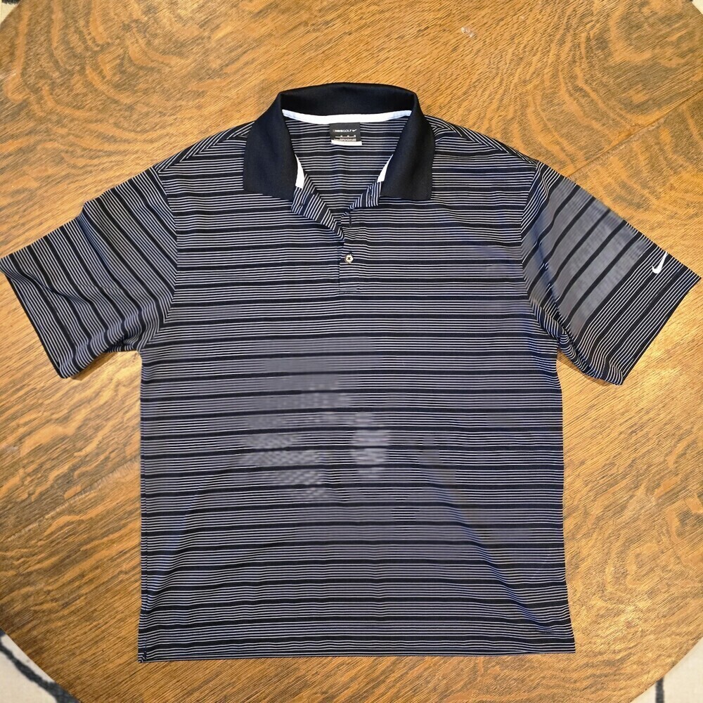 Nike Golf Dri-Fit Striped Polo Shirt Men’s M Black Gray Short Sleeve Performance
